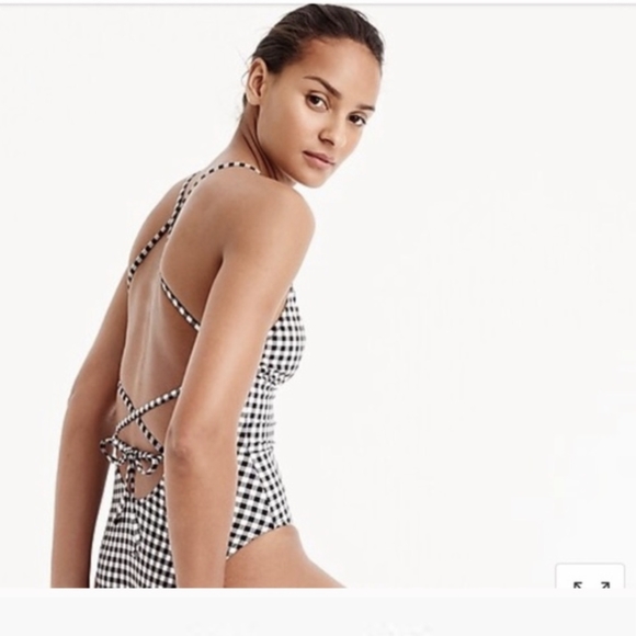NWOT J. Crew One-Piece Swimsuit Black & White Gingham Check Size 4 - Picture 2 of 5